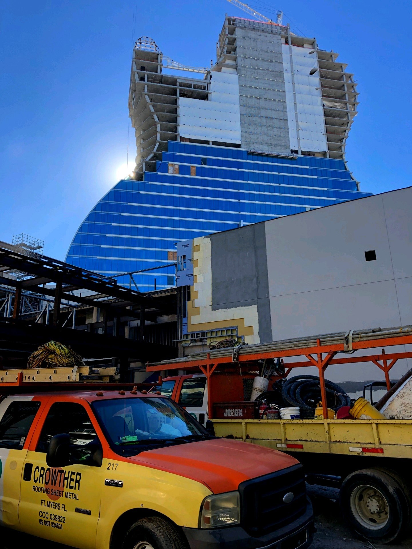 Crowther Roofing on site working on the Seminole Hard Rock Hotel & Casino Rooftop